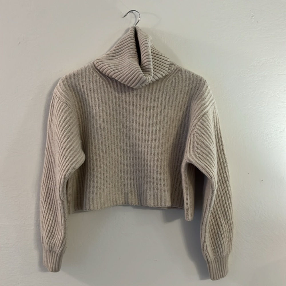 Aritzia Babaton Guell Sweater Merino Wool Neutral Pearl Chunky Knit Turtleneck S